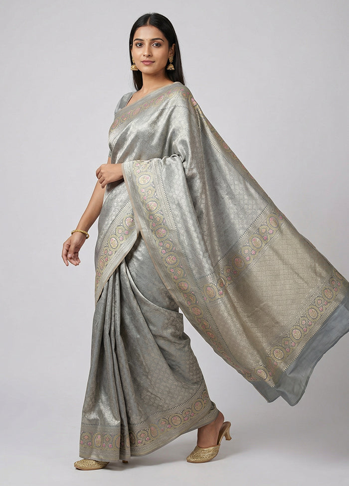 Grey Kanjivaram Silk Saree With Blouse Piece