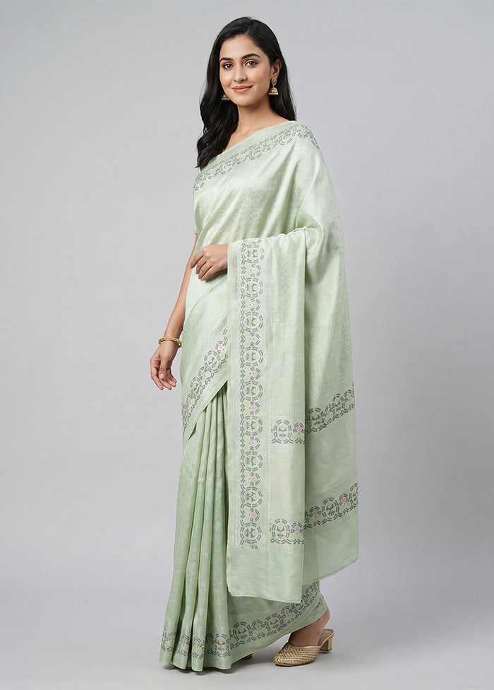 Green Kanjivaram Silk Saree With Blouse Piece