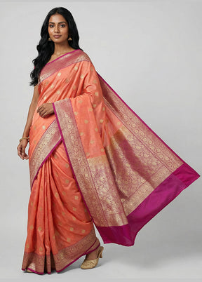 Peach Katan Silk Saree With Blouse Piece