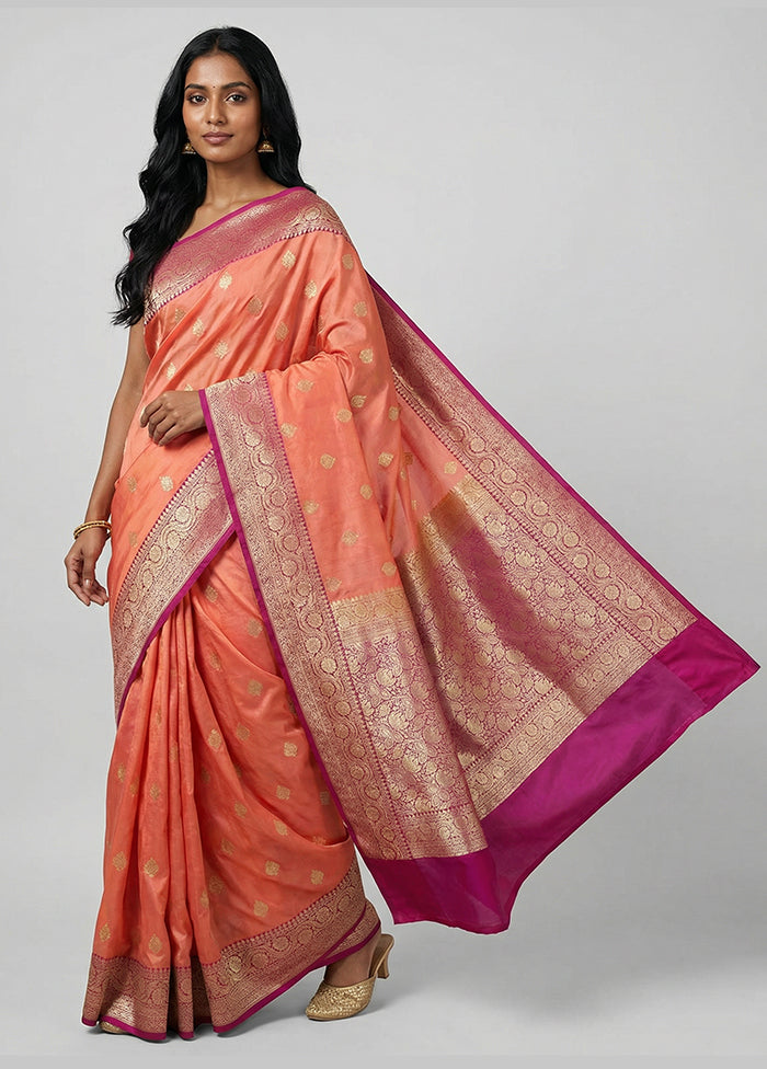 Peach Katan Silk Saree With Blouse Piece