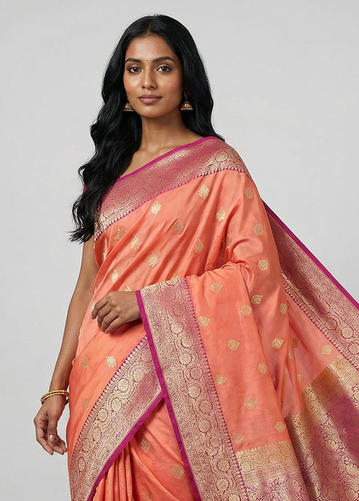 Peach Katan Silk Saree With Blouse Piece