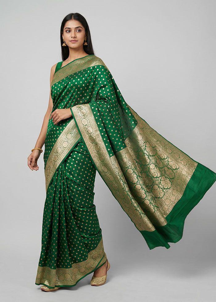 Green Handloom Banarasi Pure Silk Saree With Blouse Piece