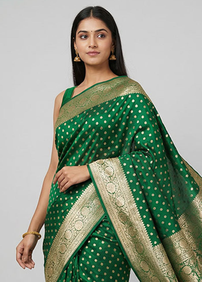 Green Handloom Banarasi Pure Silk Saree With Blouse Piece