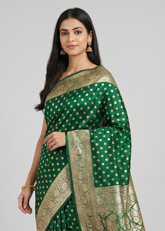 Green Handloom Banarasi Pure Silk Saree With Blouse Piece