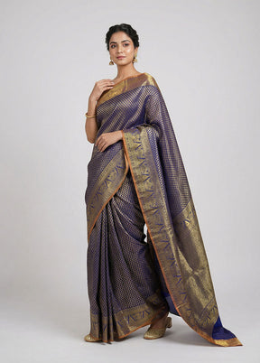 Blue Kanjivaram Silk Saree With Blouse Piece
