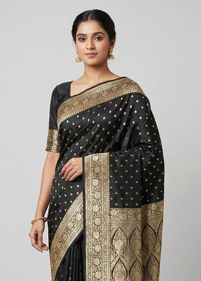 Black Handloom Banarasi Pure Silk Saree With Blouse Piece