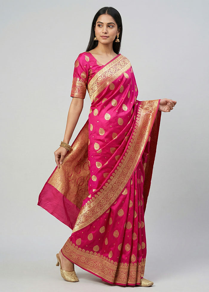 Pink Banarasi Silk Saree With Blouse Piece