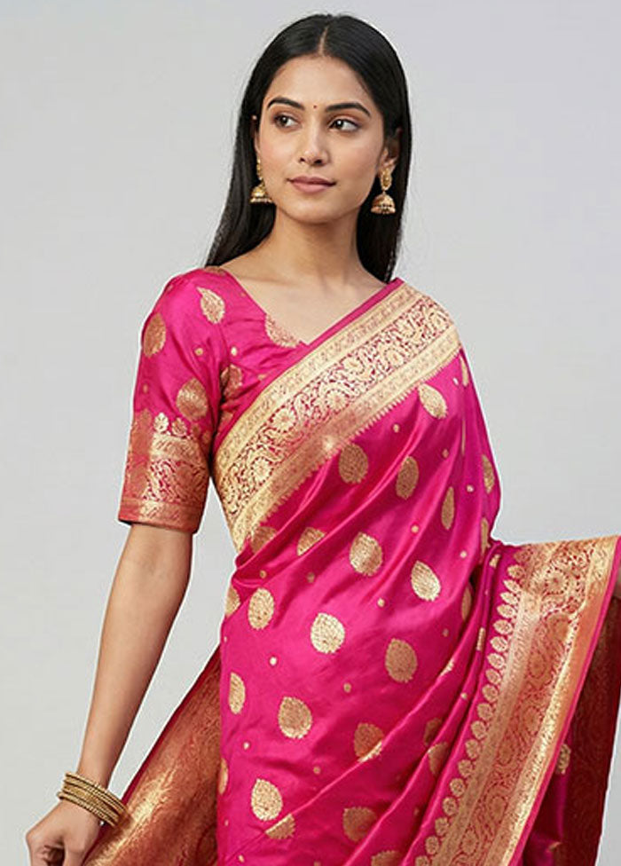 Pink Banarasi Silk Saree With Blouse Piece