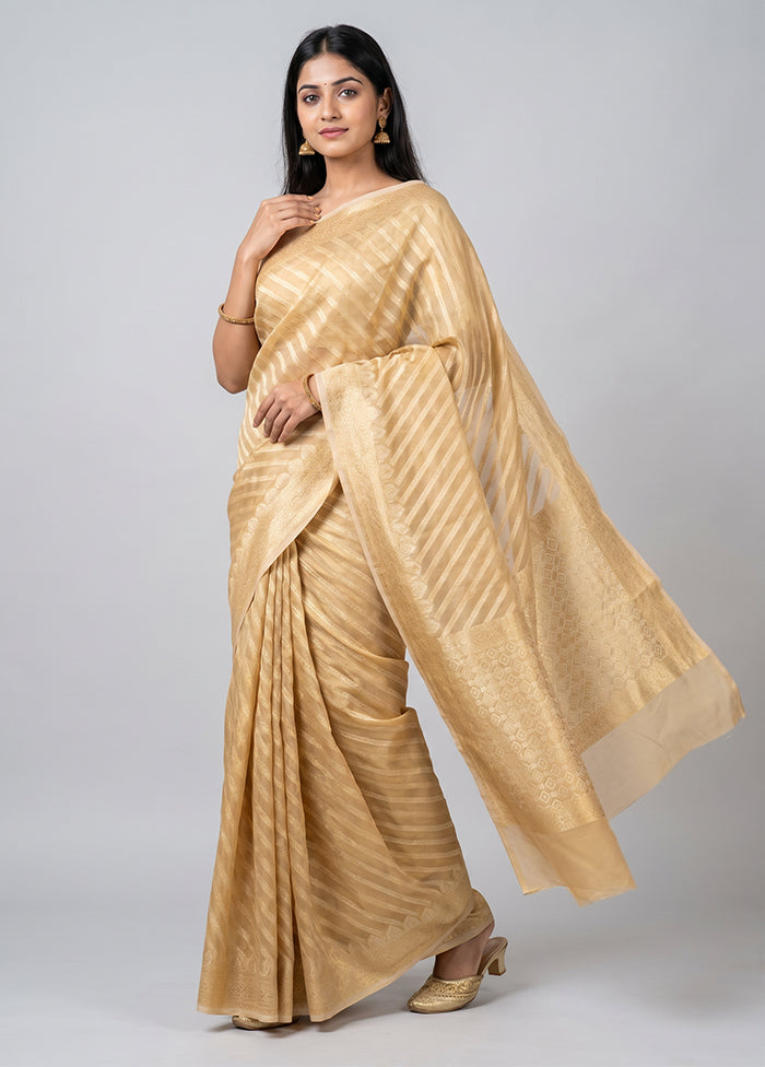 Cream Kora Silk Saree With Blouse Piece