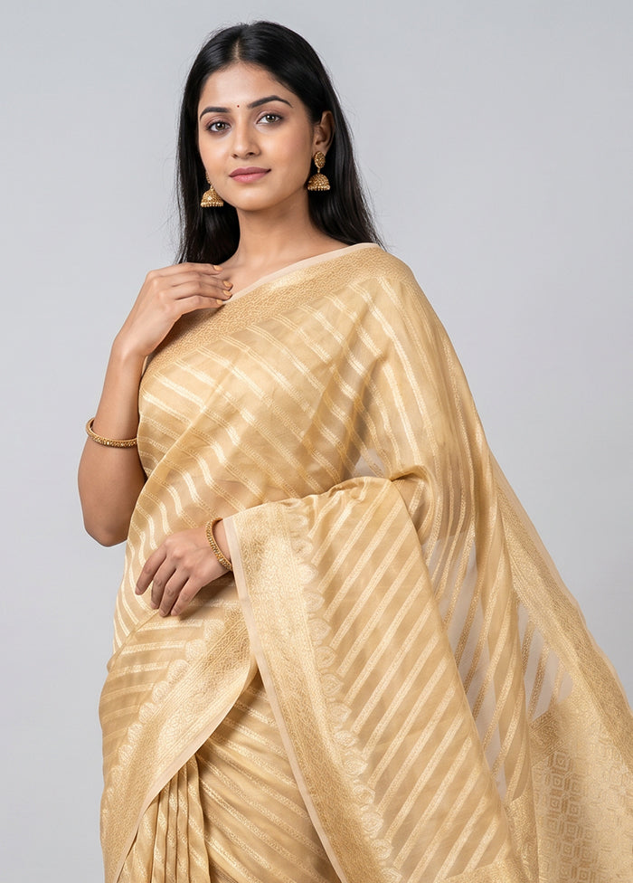 Cream Kora Silk Saree With Blouse Piece