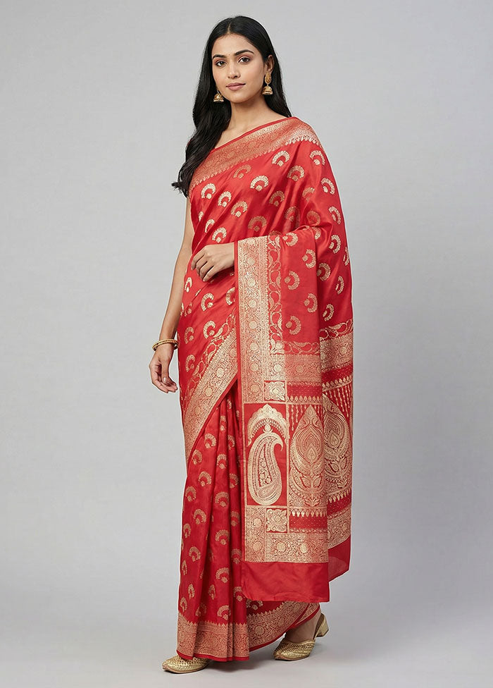 Red Banarasi Silk Saree With Blouse Piece