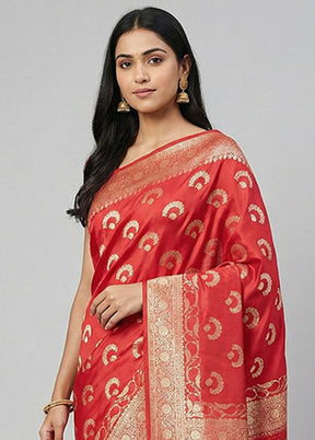Red Banarasi Silk Saree With Blouse Piece