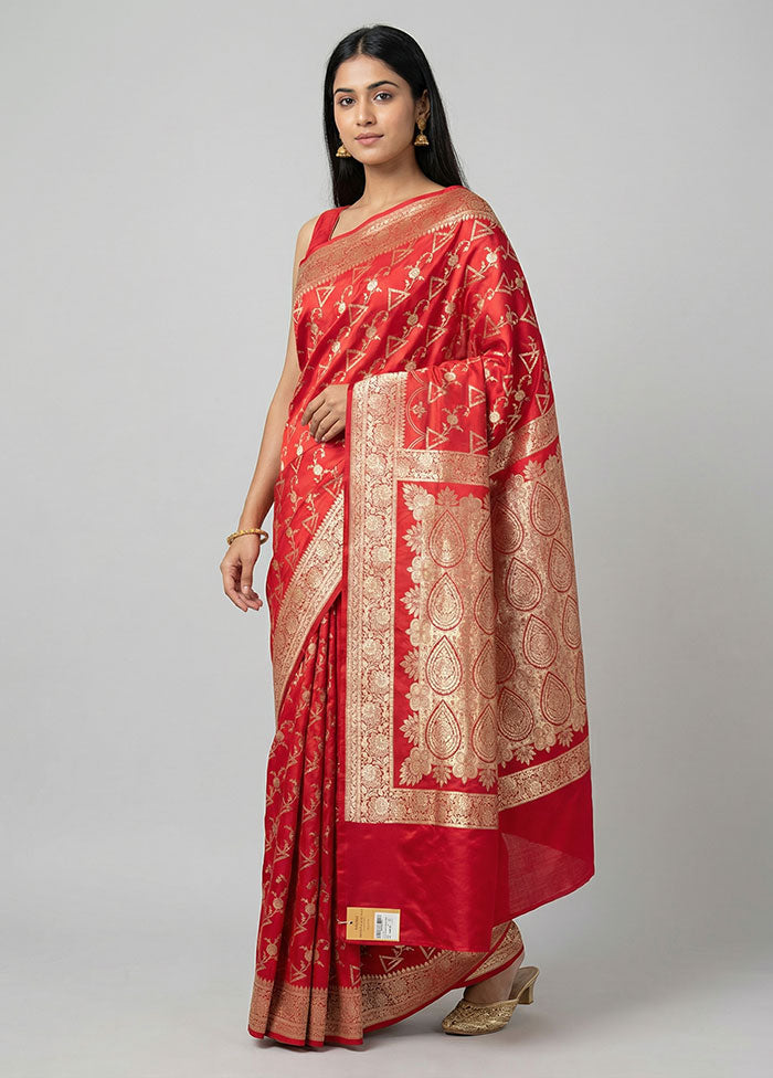Red Banarasi Silk Saree With Blouse Piece