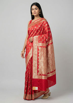Red Banarasi Silk Saree With Blouse Piece