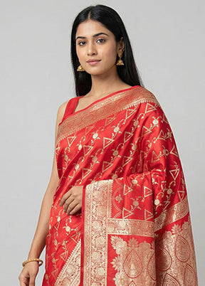Red Banarasi Silk Saree With Blouse Piece