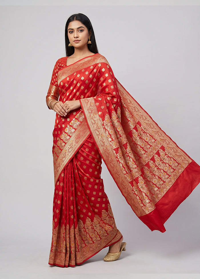 Red Banarasi Silk Saree With Blouse Piece