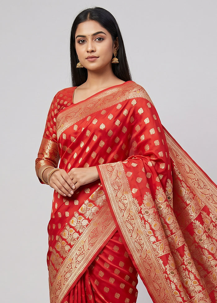 Red Banarasi Silk Saree With Blouse Piece