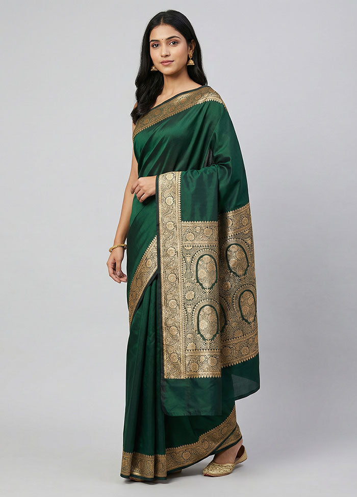 Green Banarasi Silk Saree With Blouse Piece
