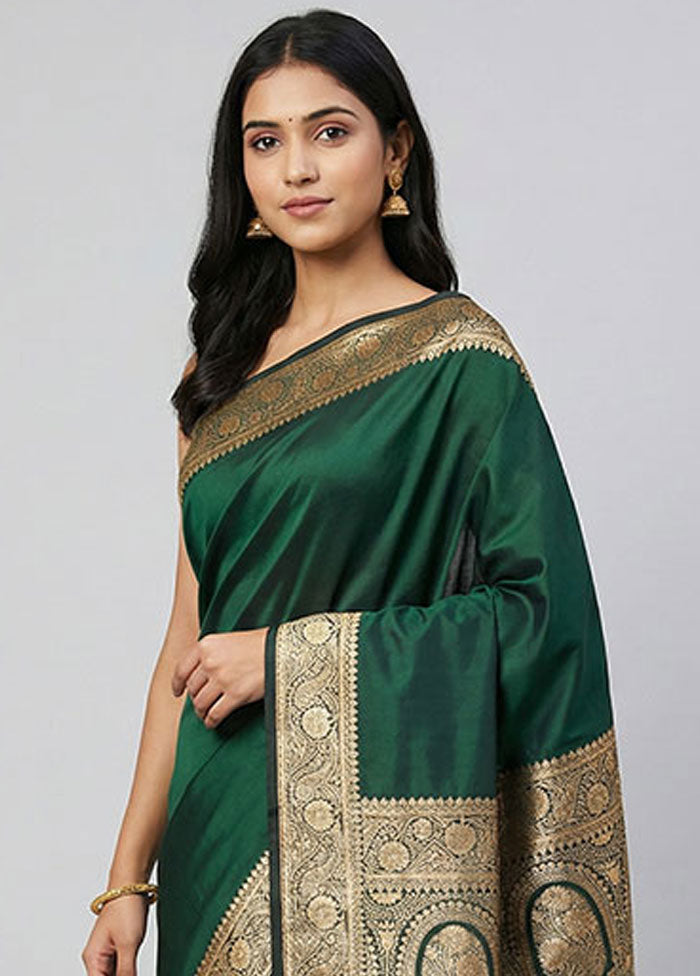 Green Banarasi Silk Saree With Blouse Piece