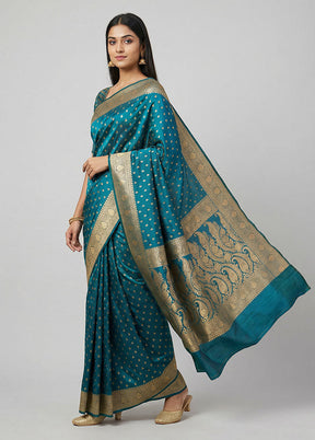 Green Handloom Banarasi Pure Silk Saree With Blouse Piece