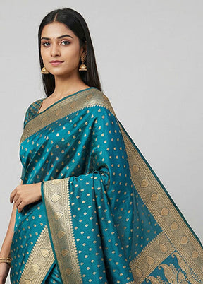 Green Handloom Banarasi Pure Silk Saree With Blouse Piece