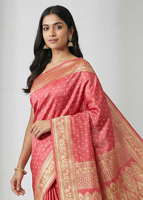 Pink Handloom Banarasi Pure Silk Saree With Blouse Piece