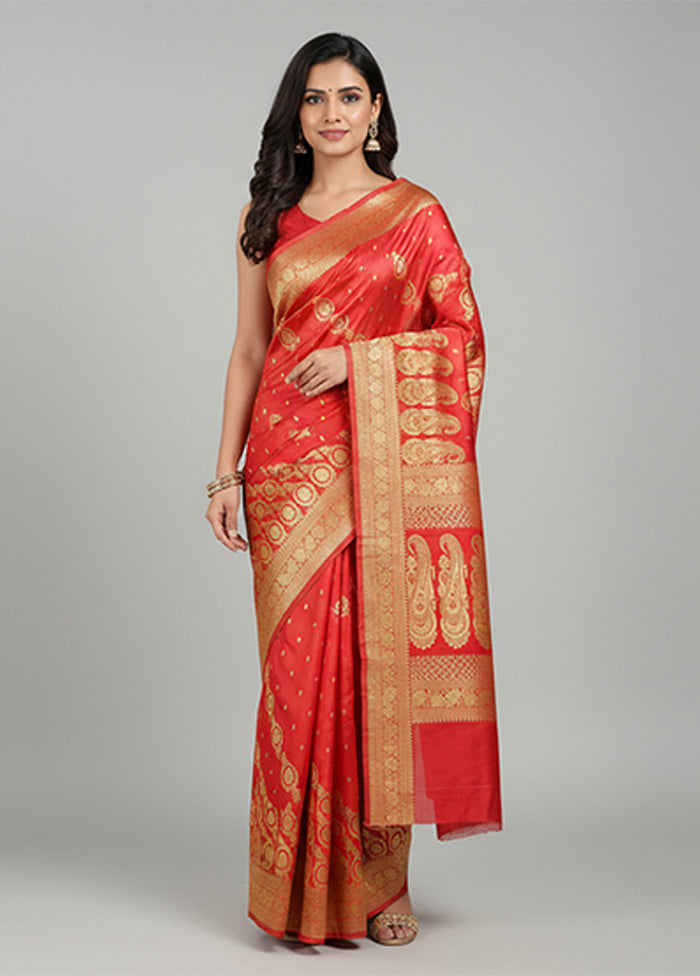Pink Handloom Banarasi Pure Silk Saree With Blouse Piece