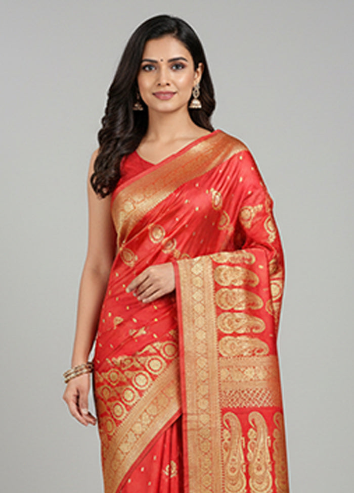 Pink Handloom Banarasi Pure Silk Saree With Blouse Piece