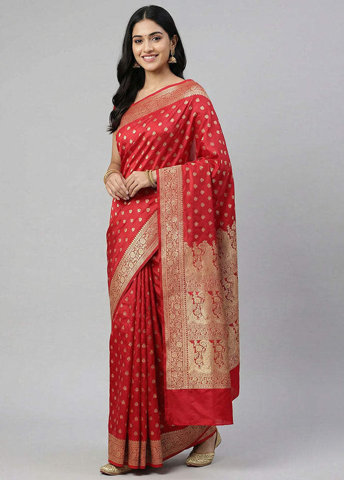 Red Handloom Banarasi Pure Silk Saree With Blouse Piece