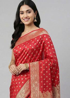 Red Handloom Banarasi Pure Silk Saree With Blouse Piece
