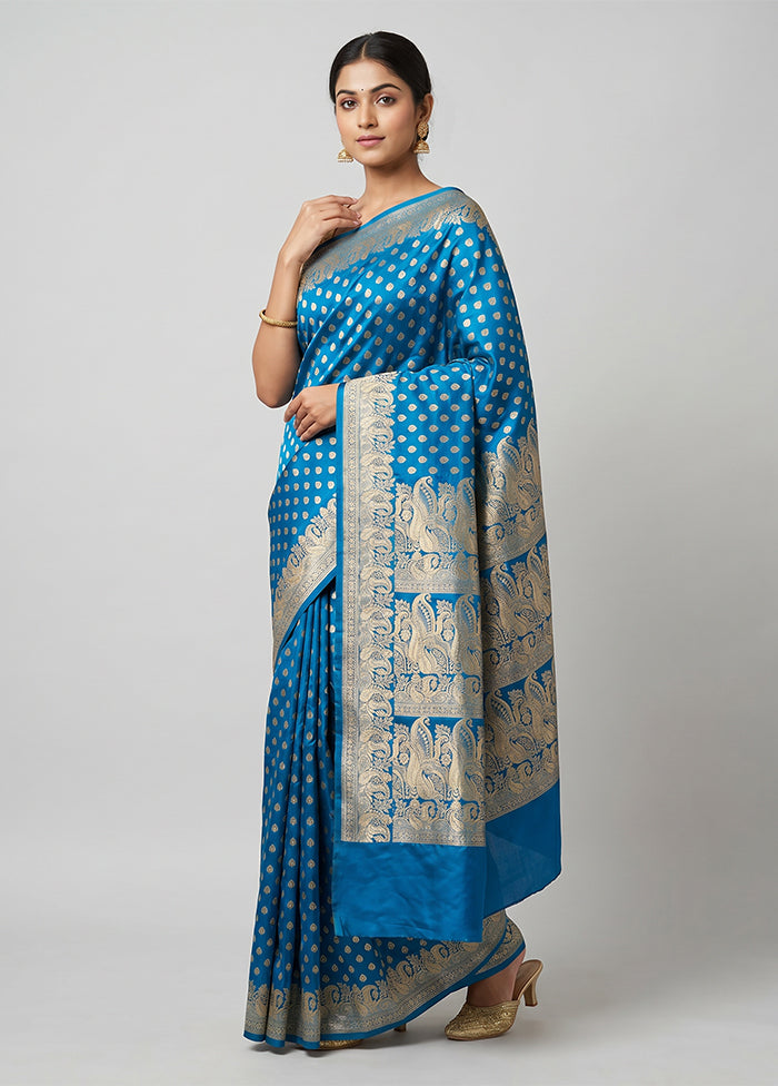 Blue Handloom Banarasi Pure Silk Saree With Blouse Piece