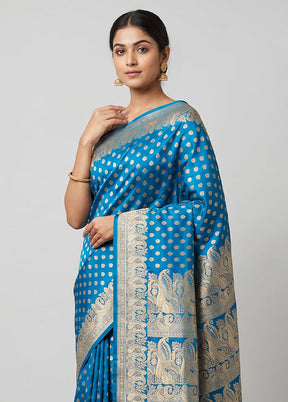 Blue Handloom Banarasi Pure Silk Saree With Blouse Piece