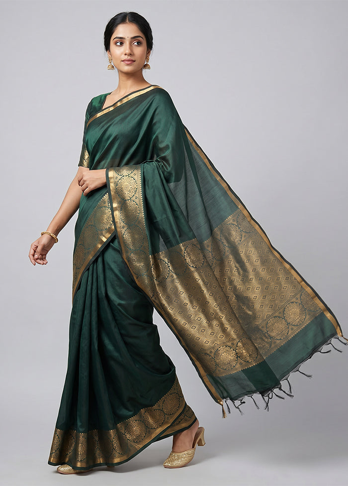 Green Kanjivaram Silk Saree With Blouse Piece