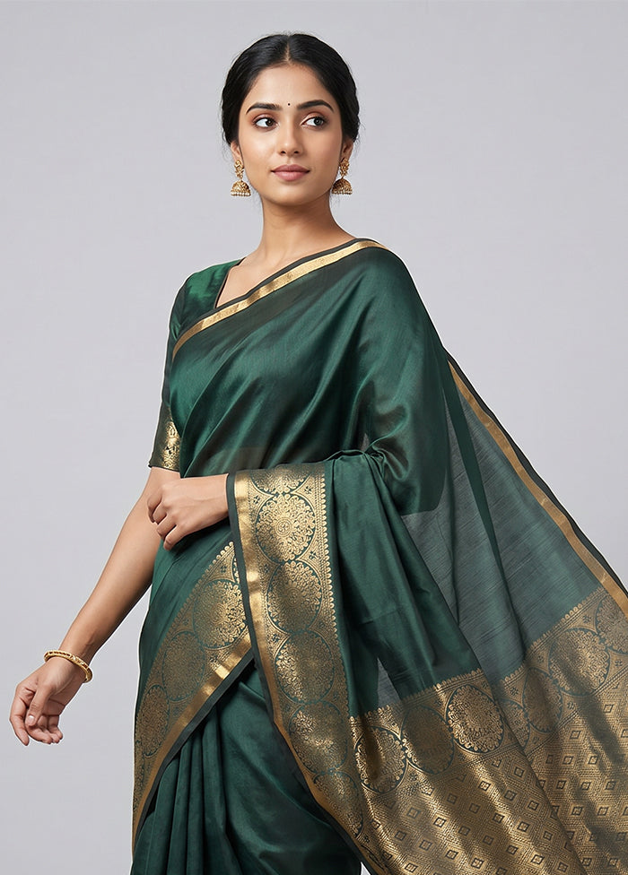 Green Kanjivaram Silk Saree With Blouse Piece