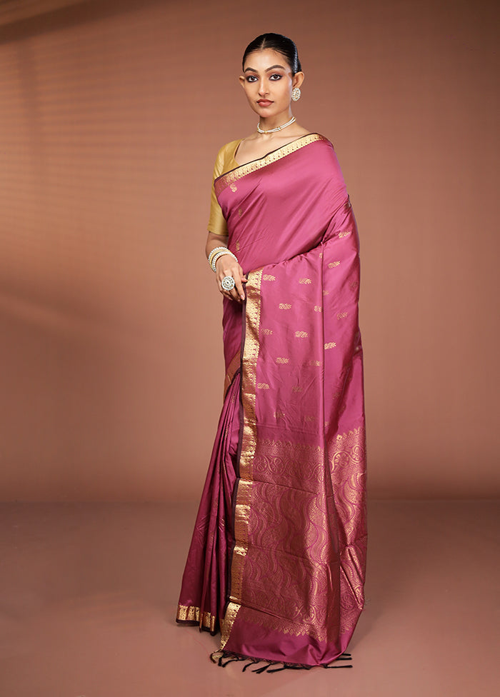 Purple Kanjivaram Silk Saree With Blouse Piece