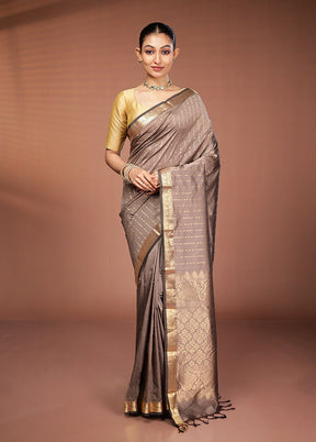 Grey Kanjivaram Silk Saree With Blouse Piece