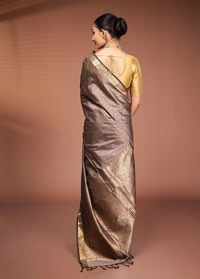 Grey Kanjivaram Silk Saree With Blouse Piece
