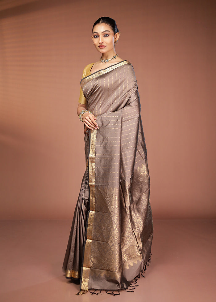 Grey Kanjivaram Silk Saree With Blouse Piece
