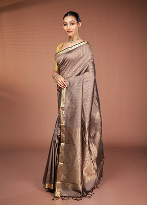 Grey Kanjivaram Silk Saree With Blouse Piece