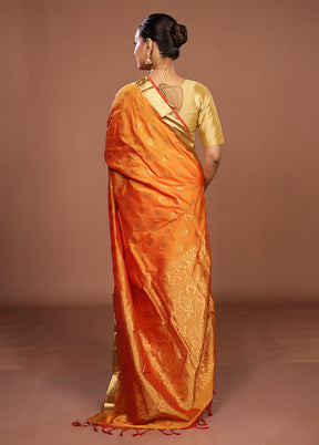 Rust Kanjivaram Silk Saree With Blouse Piece