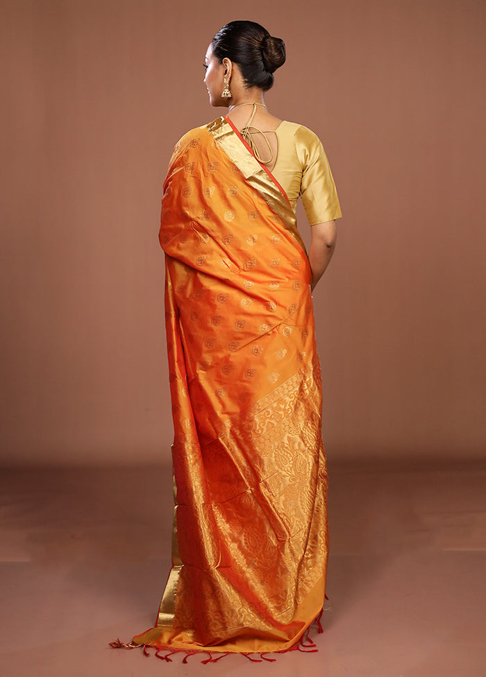 Rust Kanjivaram Silk Saree With Blouse Piece