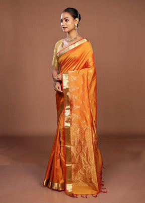 Rust Kanjivaram Silk Saree With Blouse Piece