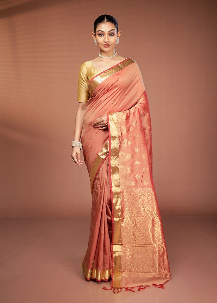 Rust Kanjivaram Silk Saree With Blouse Piece