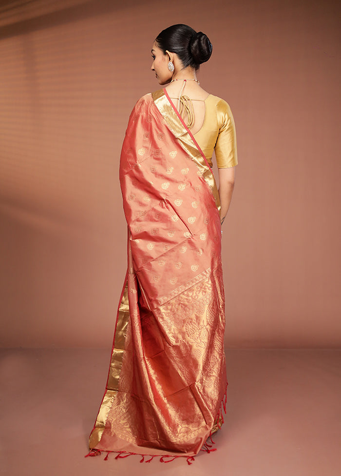 Rust Kanjivaram Silk Saree With Blouse Piece