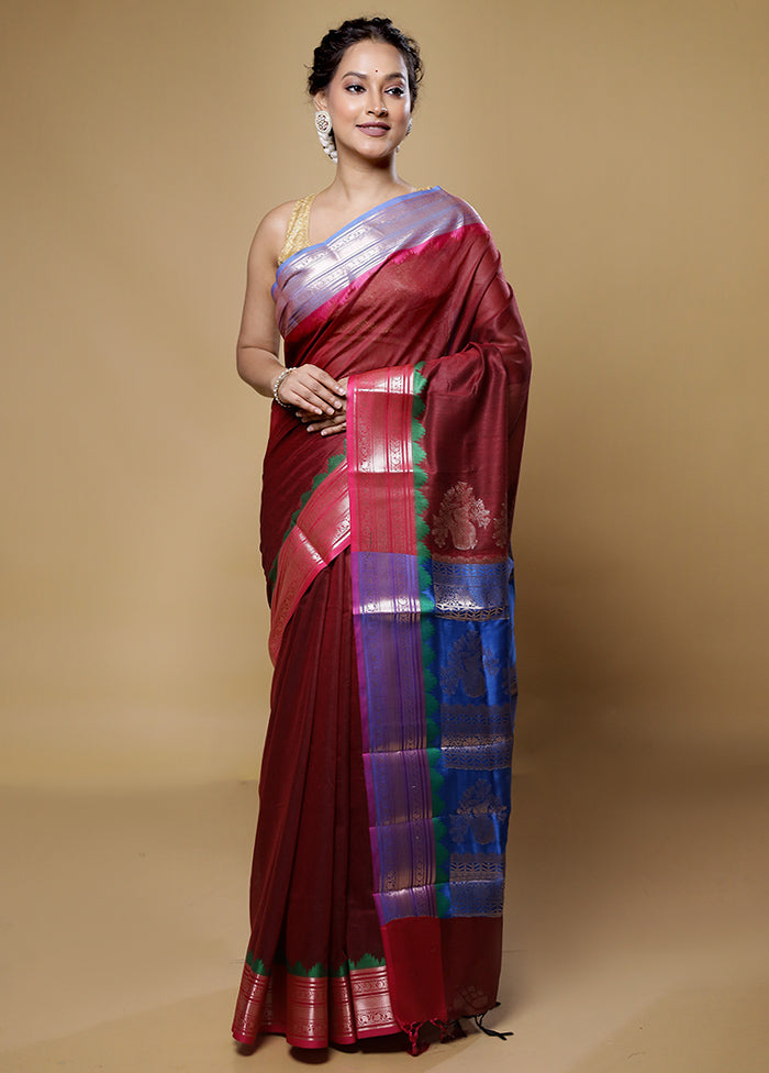 Brown Cotton Saree With Blouse Piece