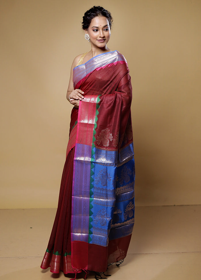 Brown Cotton Saree With Blouse Piece