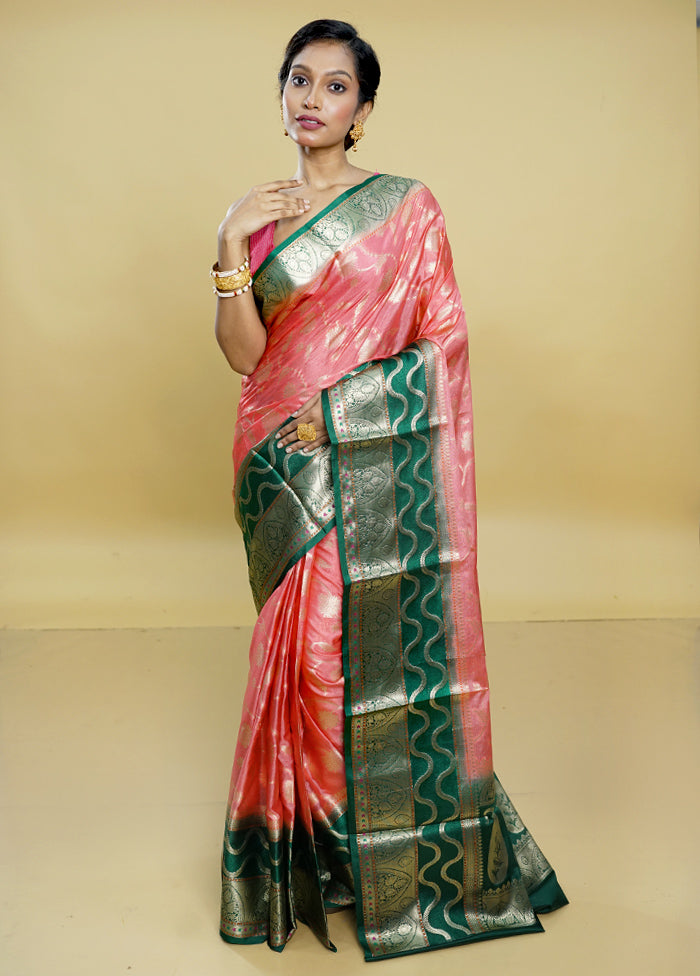 Pink Kora Silk Saree With Blouse Piece