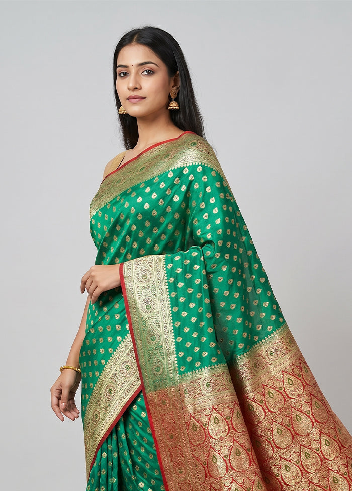 Green Tanchoi Silk Saree With Blouse Piece