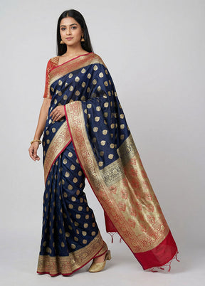 Blue Banarasi Silk Saree With Blouse Piece
