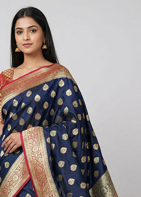 Blue Banarasi Silk Saree With Blouse Piece